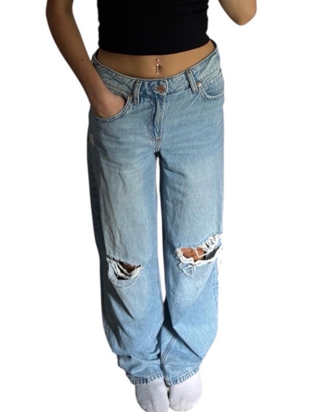 Garage Light Blue Distressed Boyfriend Baggy Jeans Woman’s 25